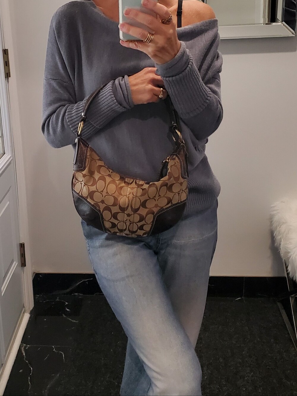 Coach Soho Vintage Signature Jacquard & Leather Hobo Shoulder Bag